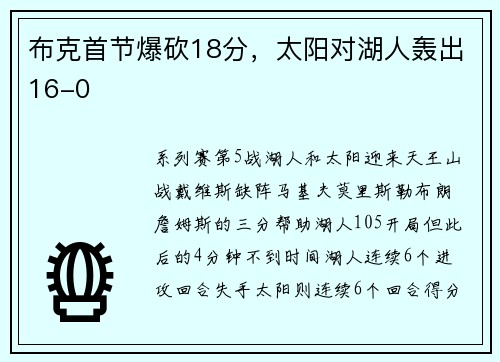 布克首节爆砍18分，太阳对湖人轰出16-0