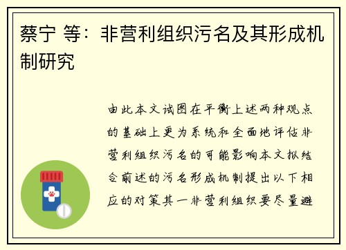 蔡宁 等：非营利组织污名及其形成机制研究